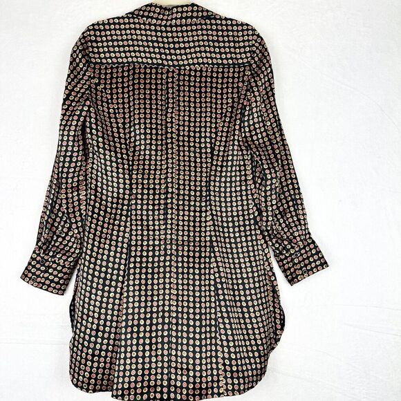 Tyler Boe Silk Tunic Top Size 8 Long Sleeve Button Front Print Quiet Luxury - Picture 2 of 6